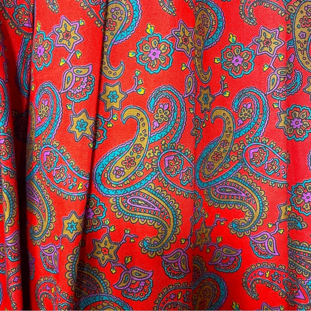 Vintage Orvis Red Blue Green Paisley Pattern Pleated A Line Maxi Skirt Sz 14 - Picture 6 of 7